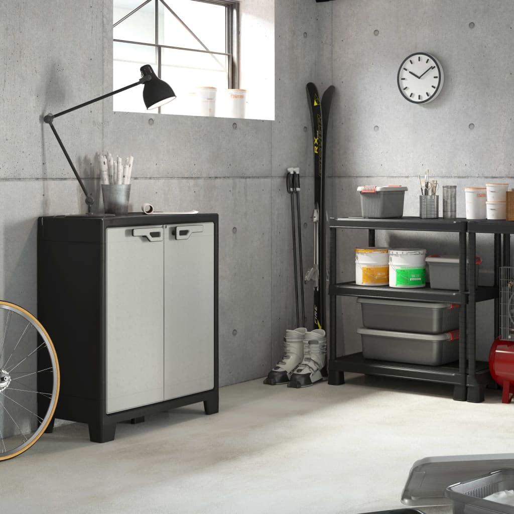 Keter Titan Low Indoor Garage Utility Multi purpose Cabinet - Black-Grey