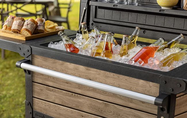 Signature Patio Cooler and Beverage Cart - Ashwood Brown