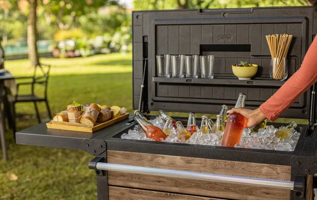 Signature Patio Cooler and Beverage Cart - Ashwood Brown