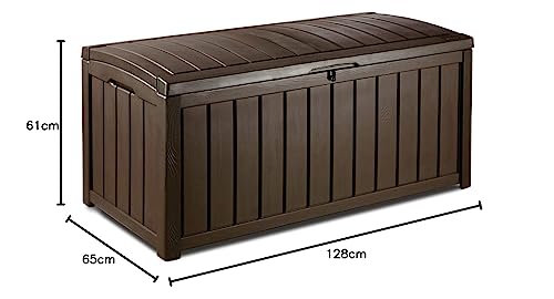 Keter Glenwood 390L Outdoor 60% recycled Garden Furniture Storage Box Brown| Fade Free | All Weather Resistant | Safe and Secure | Zero Maintenance | 2 year Warranty