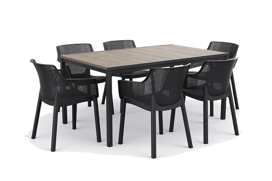 Signature Porto 160cm Table + Elisa Dining Chair, Set of 6 - Ashwood Brown