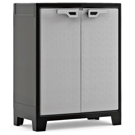 Keter Titan Low Indoor Garage Utility Multi purpose Cabinet - Black-Grey