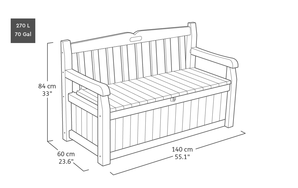 Keter Eden Bench 265L Outdoor 60% recycled Garden Furniture Storage Box Graphite & Light Grey | Fade Free | All Weather Resistant | Safe and Secure | Zero Maintenance | 2 year Warranty
