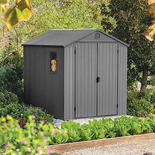 Keter Darwin Outdoor Apex Double Door Garden Storage Shed 6 x 8ft Grey Evotech+ Wood Look and Feel | Fade Free | All Weather Resistant | Safe and Secure | Zero Maintenance | 15 year Warranty