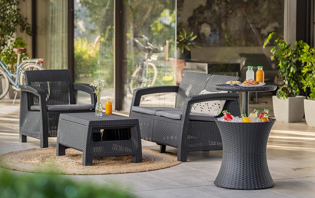 Keter Pacific Rattan Style Outdoor Cool Bar Ice Cooler Table Garden Furniture - Anthracite