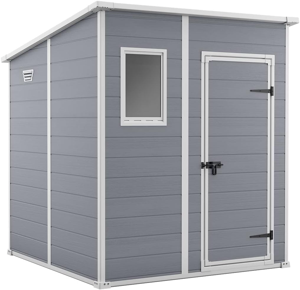 Keter Manor Pent Garden Storage Shed 6 x 6 feet - Grey, 200.6 cm*183.5 cm*183.0 cm
