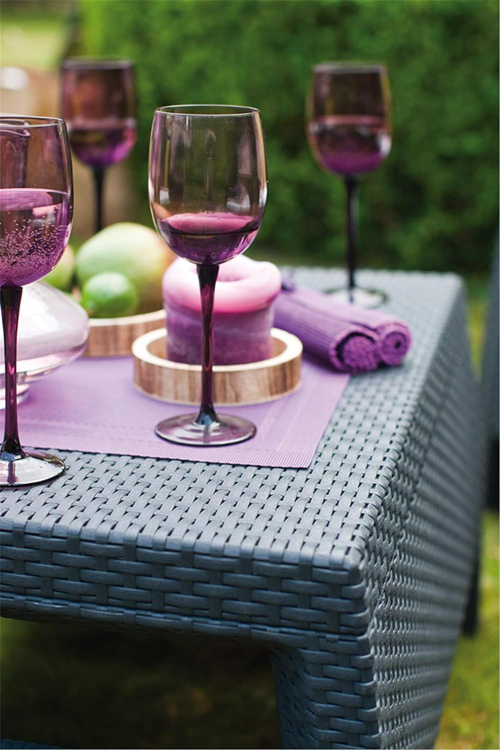 Keter GF06784 Corfu Outdoor 4 Seater Rattan Sofa Furniture Set with Accent Table - Graphite with Cream/Mushroom Cushions