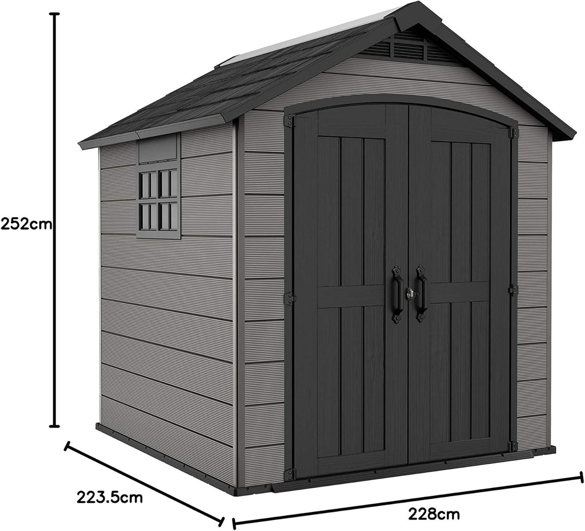 Keter Premier Apex Outdoor Garden Storage Shed, Grey, 7.5 x 7 ft