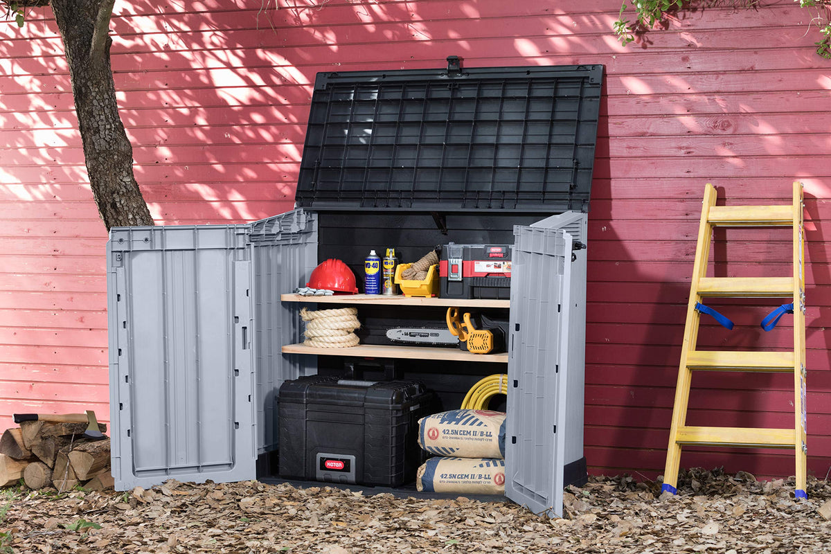 Keter Store It Out Nova Outdoor Garden Furniture Storage Shed Light Grey with Dark Grey Lid | Fade Free | All Weather Resistant | Safe and Secure | Zero Maintenance | 5 year Warranty