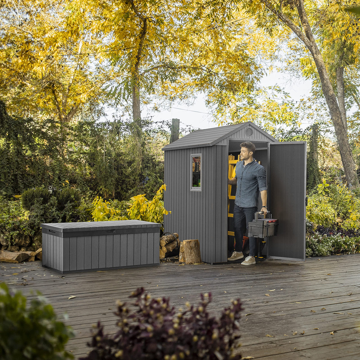 Keter Darwin Outdoor Apex Single Door Garden Storage Shed 6 x 4ft Grey Wood Look and Feel | Fade Free | All Weather Resistant | Safe and Secure | Zero Maintenance | 15 year Warranty
