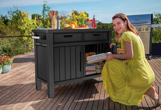 Unity Outdoor Kitchen BBQ Table and Storage Cabinet - Grey