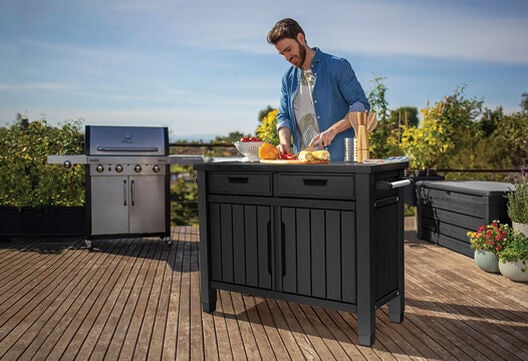 Unity Outdoor Kitchen BBQ Table and Storage Cabinet - Grey